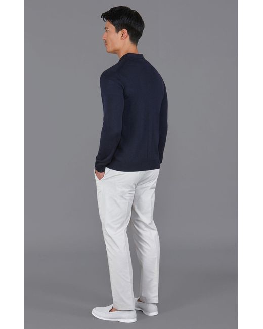 Paul James Knitwear Blue Extra Fine Merino Wool Cassius Polo Cardigan for men