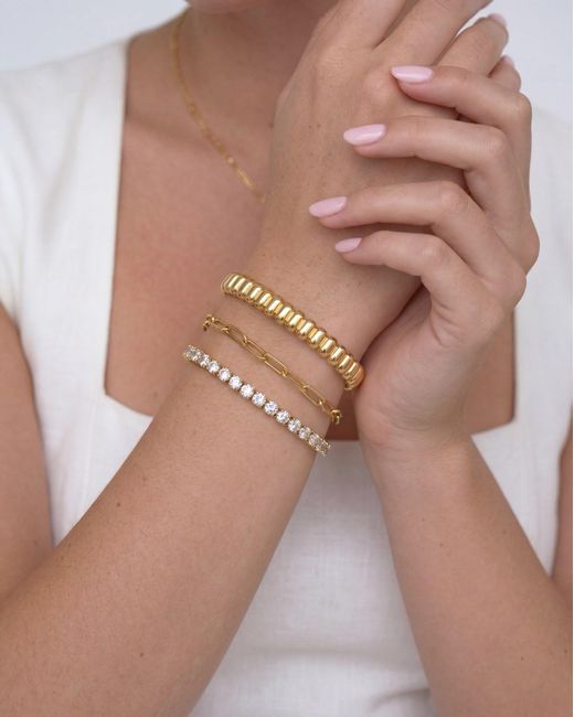 Elk & Bloom Metallic Dainty 14K Solitaire Tennis Bracelet