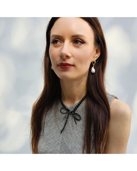 Farra Black Obsidian Butterfly Knot Statement Necklace