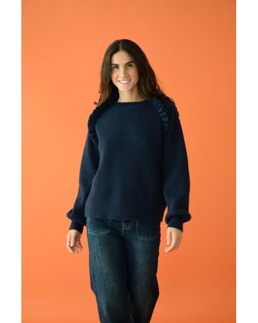 Mind Traveler Blue Ruffle Detail Tie-Back Nora Jumper