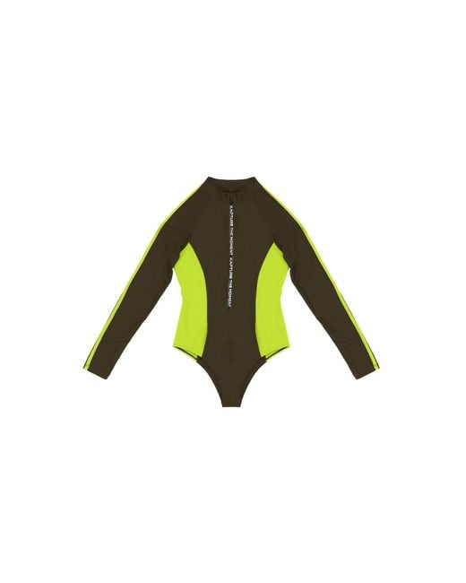 Kapture Green Dayglow Long Sleeve Front Zip Recycled Swimsuit