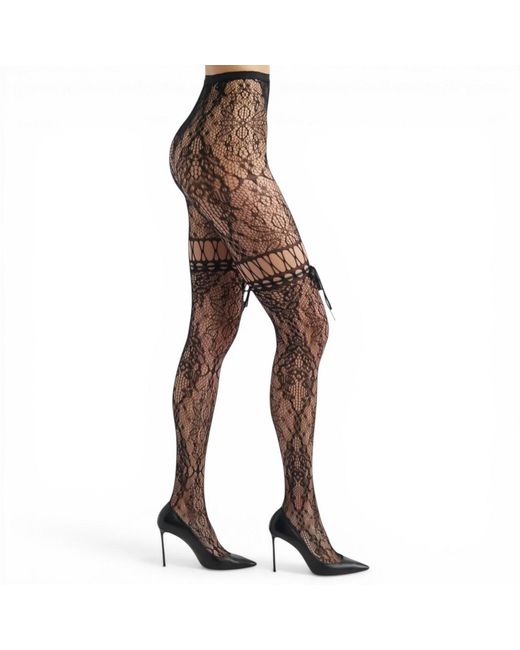 HIGH HEEL JUNGLE by KATHRYN EISMAN Natural Chevonne Lace And Satin Fishnet Tights