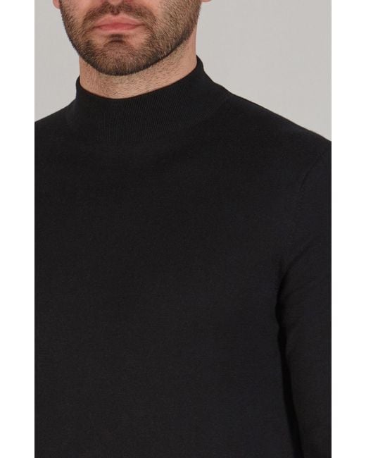 Paul James Knitwear Blue Ultra Fine Cotton Spencer Mock Turtle Neck Jumper for men