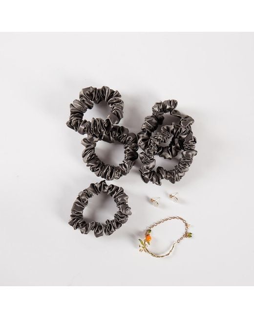 Soft Strokes Silk Metallic Pure Mulberry Silk Mini Scrunchie Set Of Five