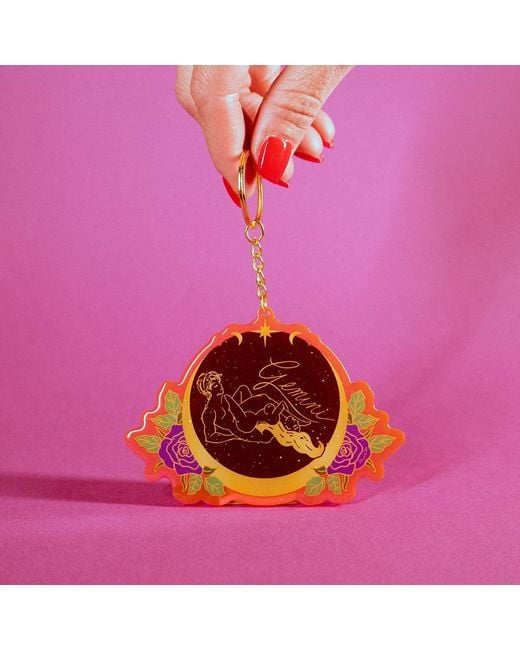 Black Cake Red Gemini Zodiac Sign Keychain
