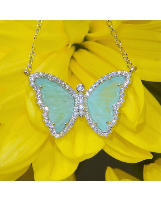 KAMARIA Blue Amazonite Butterfly Necklace With Crystals