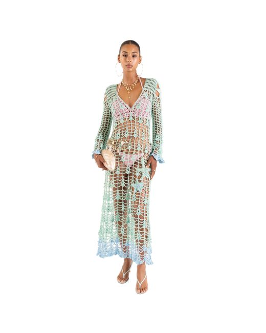 Andreeva Green Aqua Marine Handmade Maxi Cover-Up & Dress