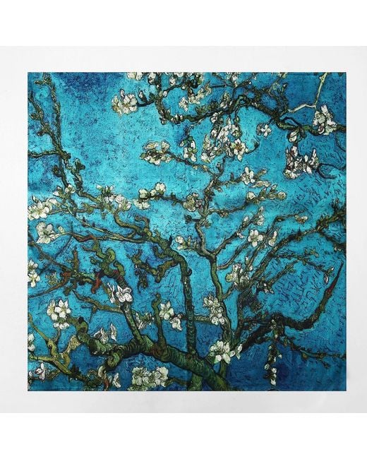 Soft Strokes Silk Blue Pure Silk Scarf Painting Almond Blossom Van Gogh Small