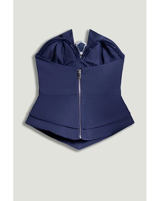 Nocturne Blue Strapless Sculpted Bustier Top