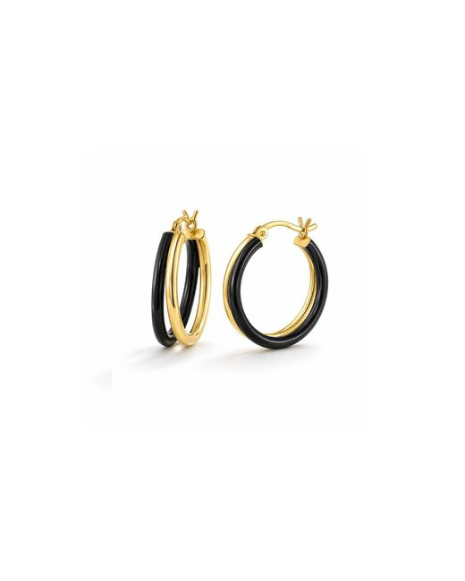 Gold & Honey Metallic Double Hoops Earrings With Enamel