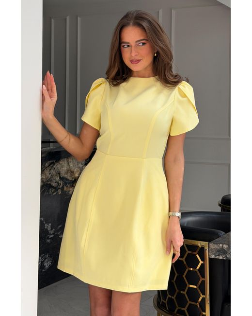 Girl In Mind Yellow Ami Tulip Sleeve High Neck Mini Dress