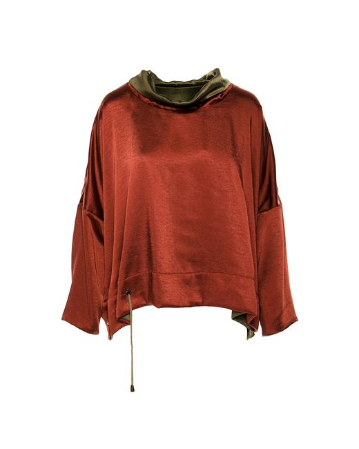 Silvia Serban Green Reversible Satin Blouse Kaki & Burgundy