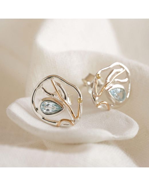 Isla Silver Metallic Handmade Topaz Flow Stud Earrings