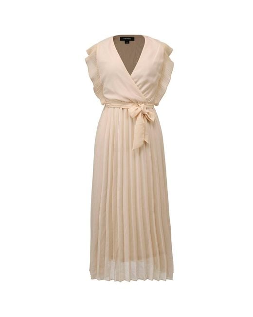 Smart and Joy Natural Neutrals Pleats Ruffle Wrap Effect Dress