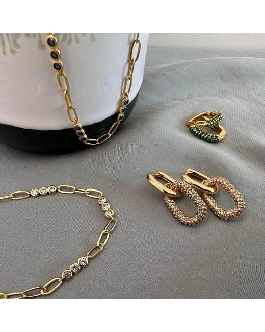 Clemence Wren Green Huggie Earrings With Pave Gemstone Charm