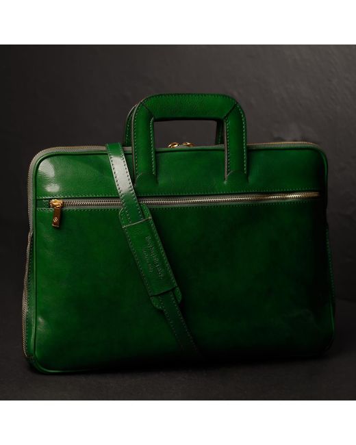Time Resistance Green Leather Briefcase Laptop Bag