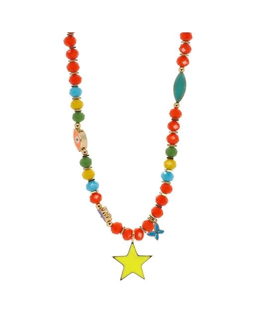 Ebru Jewelry Red Sunshine Star Colorful Beaded Necklace