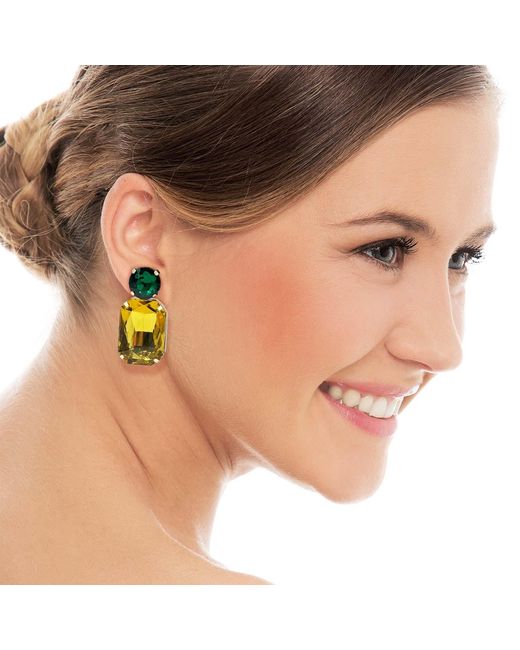 Michael Nash Jewelry Yellow Adelle Topaz Crystal Ocatgon And Emerald Round Stone Drop Earrings