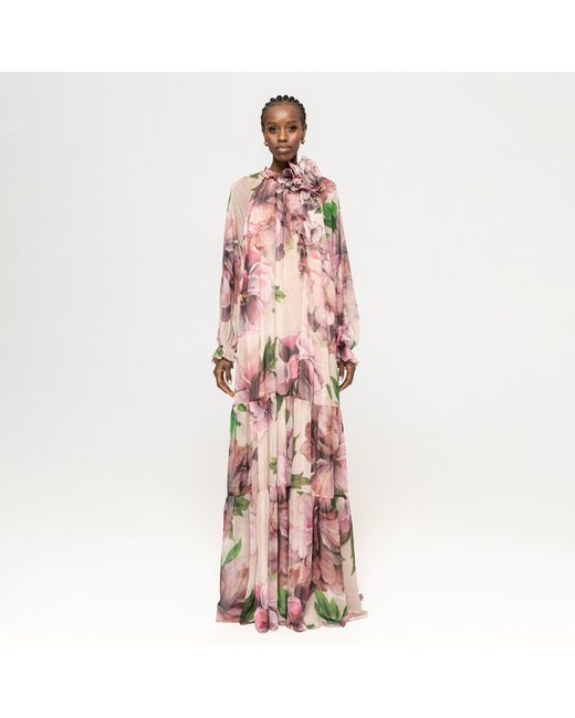 Nissa Pink Floral-detail Maxi Dress