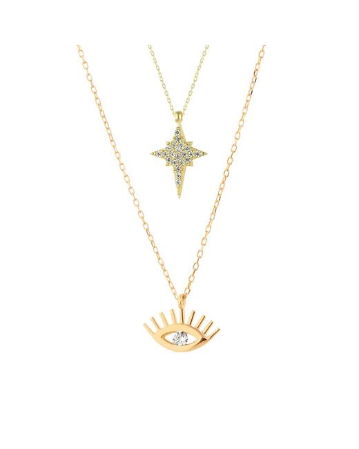 Spero London Metallic Eye Evil Eye & Northern Star Starburst Sterling Necklace Layering Set
