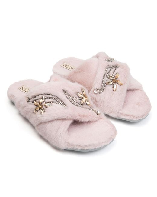 Rettrose Pink Zoey Dusky Luxury Plush Diamanté Embellished Handmade Slipper