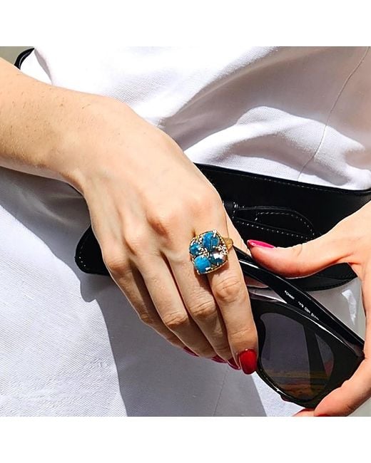 Farra Blue Flower Apatite Stone Statement Adjustable Ring