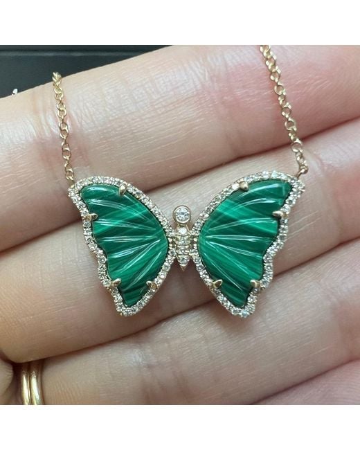 KAMARIA Green Large Malachite Butterfly Necklace With Diamonds