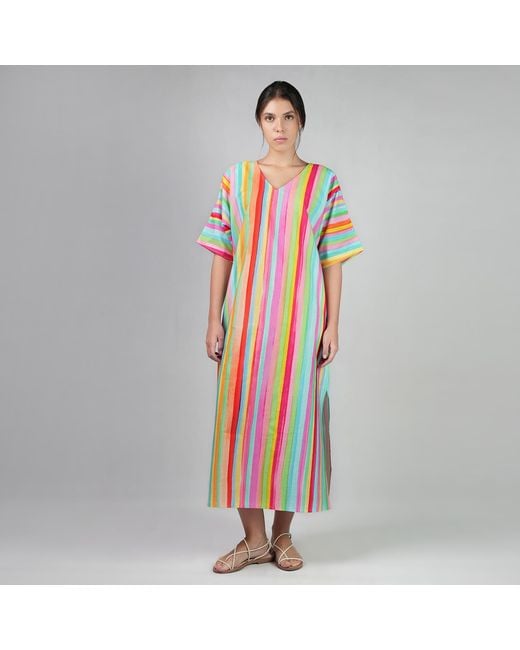 DHARA SHETH DUBAI Blue The Palette Multicolour Colour Long Kaftan Dress With Side Slit
