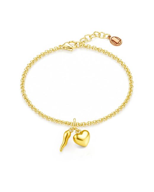 Unaloe Metallic Vermeil Cornicello & Heart Charm Bracelet – Italian Good Luck Jewelry, Handmade Lucky Talisman