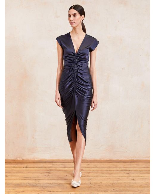 The Summer Edit Blue Rudi Silk Ruched Dress