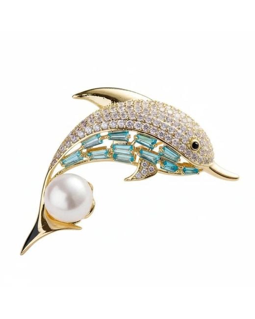 Angel Barocco Metallic Dolphin Pearl Crystal Brooch
