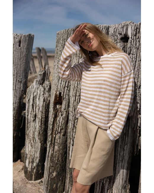 SALANIDA Natural Tanto Linen Long-sleeve Top Caramel