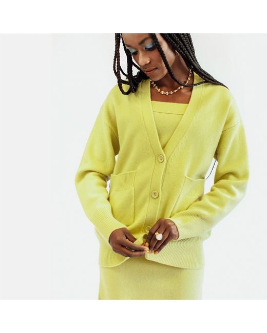 Zenzee Yellow Cashmere V-Neck Cardigan