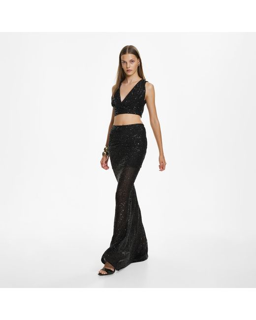 Lita Couture Black Sequin Ruched Maxi Skirt