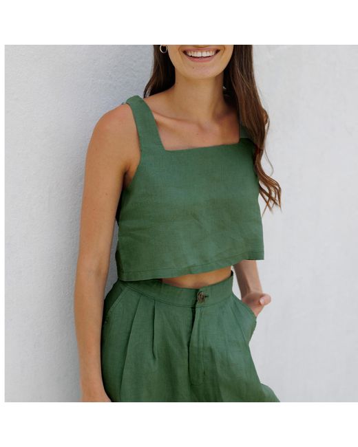 Larsen and Co Green Pure Linen Palma Top In Sea