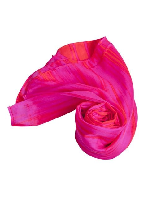 Silk and Bears Pink Hot Brushstroke Silk Scarf – Hand-Dyed Mulberry Silk Shawl, Beach & Pool Party Cover-Up