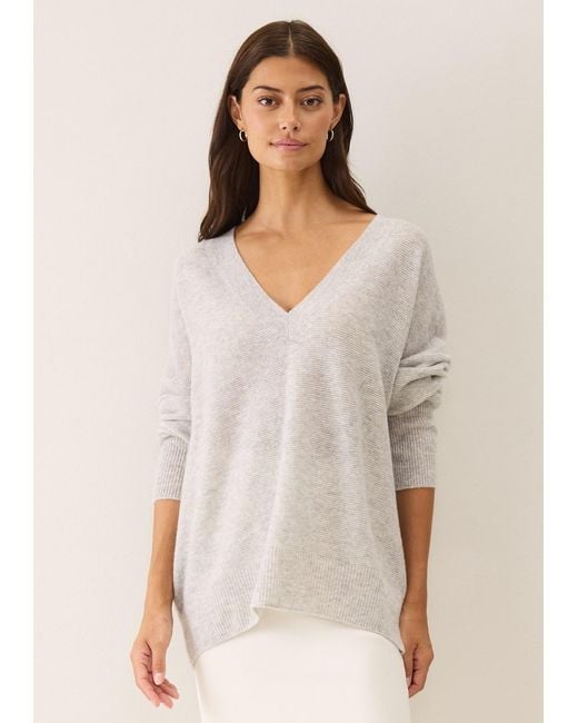 Loop Cashmere Gray Relaxed Lofty V Neck Sweater