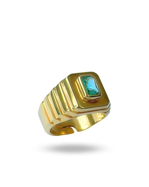 LINYA JEWELLERY Metallic Octagon Stone Signet Ring