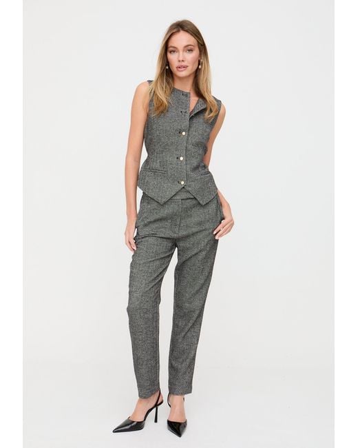 Lily and Lionel Gray Pandora Tapered Herringbone Print Trouser