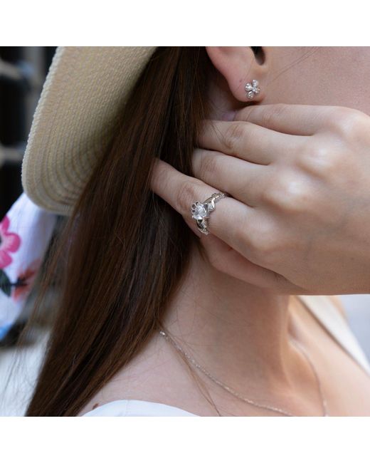Spero London Metallic Sterling Clear Claddagh Ring