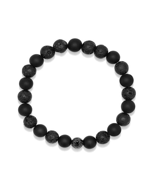 Nialaya Black Wristband With Lava Stone, Matte Onyx And Logo Ball for men