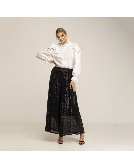 Tantra Spain Sl Black Straight Sequinned Trousers With Elastic Waistband And Lining