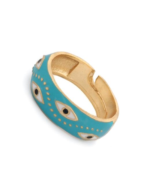 Ebru Jewelry Blue Enamel Evil Eye Adjustable Band Ring