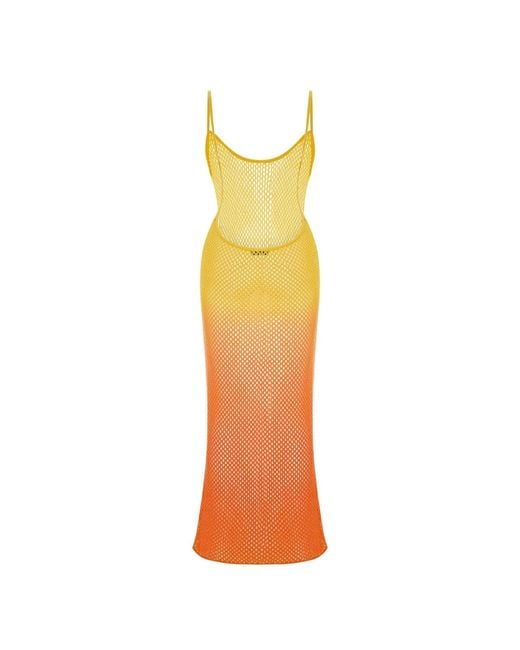 Pcfg Orange The Solar Reflections Sunset Ombre Crochet Maxi Dress