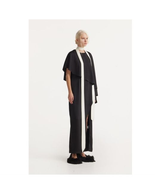 Julia Allert Black Structured Satin Cape Dress With Contrast Scarf