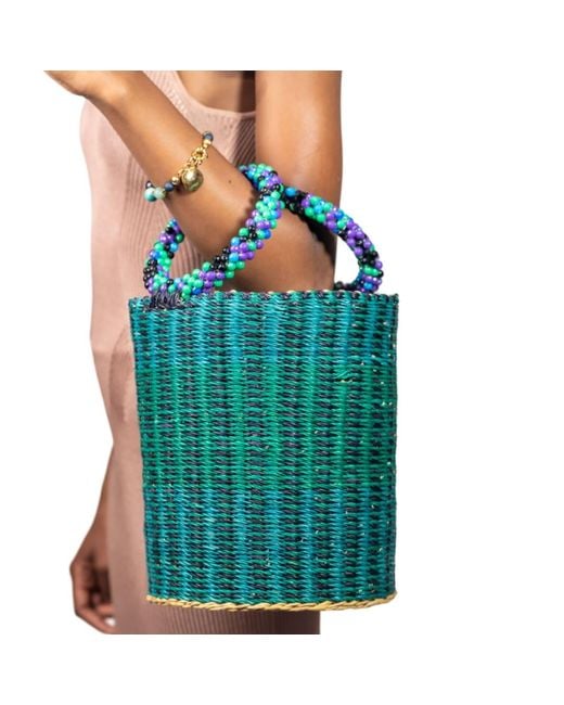 ORTUS Blue Inyene Straw Bucket Bag