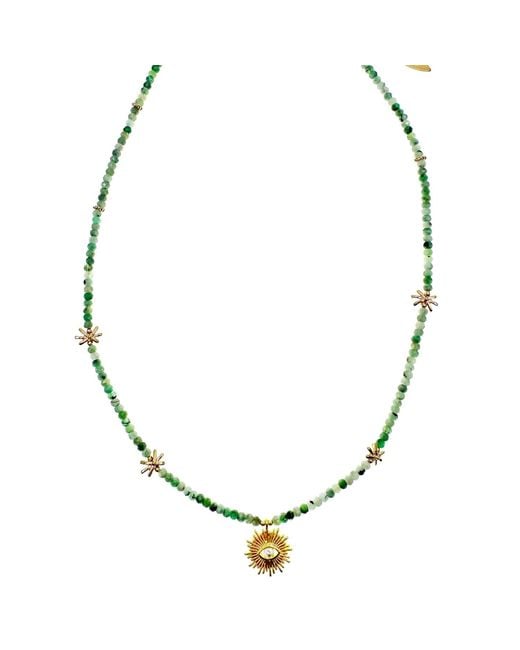Farra Metallic Emerald With Evil Eye Pendant Necklace