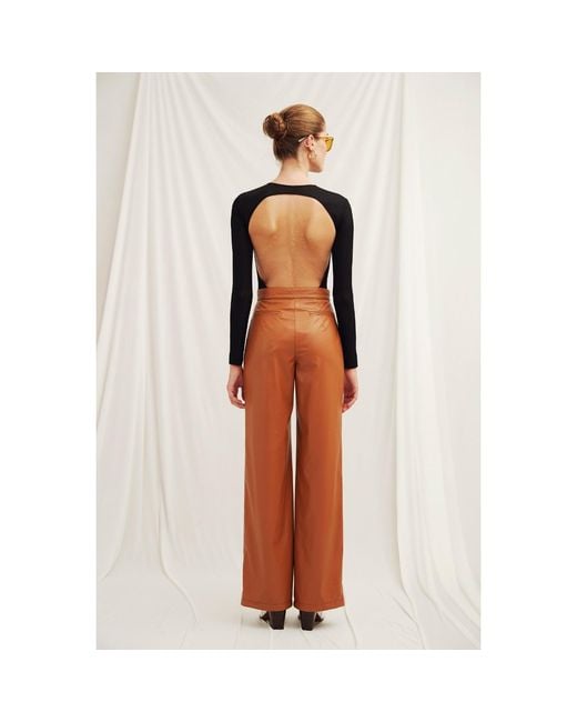 NAZLI CEREN Orange Alba Vegan Leather Wide-Leg Trousers
