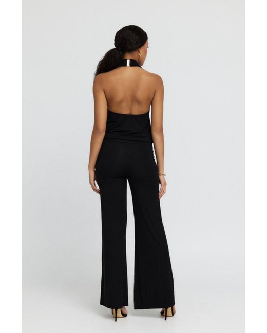 Why Mary Black Diana Cowl Halter Neck Jumpsuit