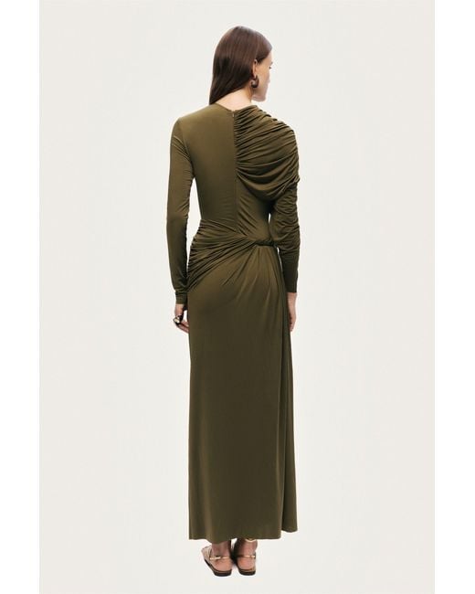 Nocturne Green Neutrals Draped Long Sleeve Maxi Dress